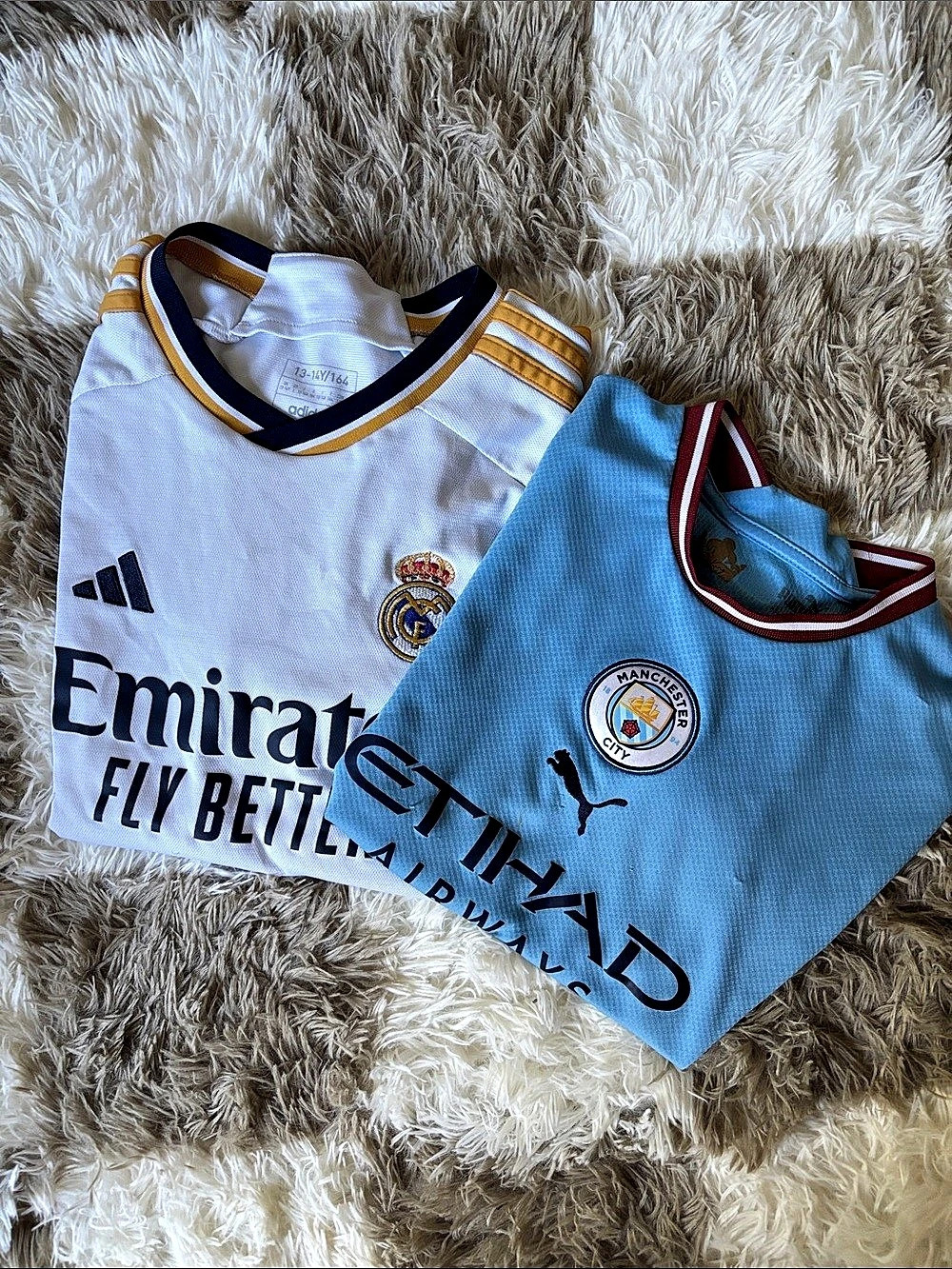 Lot of 2 adidas Soccer Jerseys Boys 13-14Y and 11-12Y Blue & White